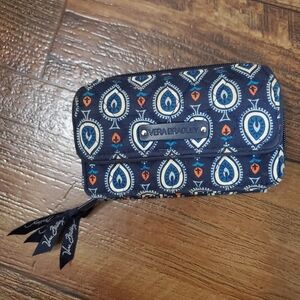 Vera Bradley Blue Spades Quilted Double Zipper Organizer Magnetic Closure Wallet